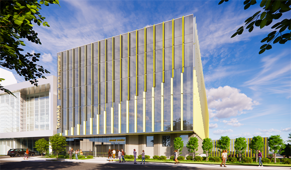 Tenaska Center for Arts Engagement - View from Douglas St Modern building in the sunlight